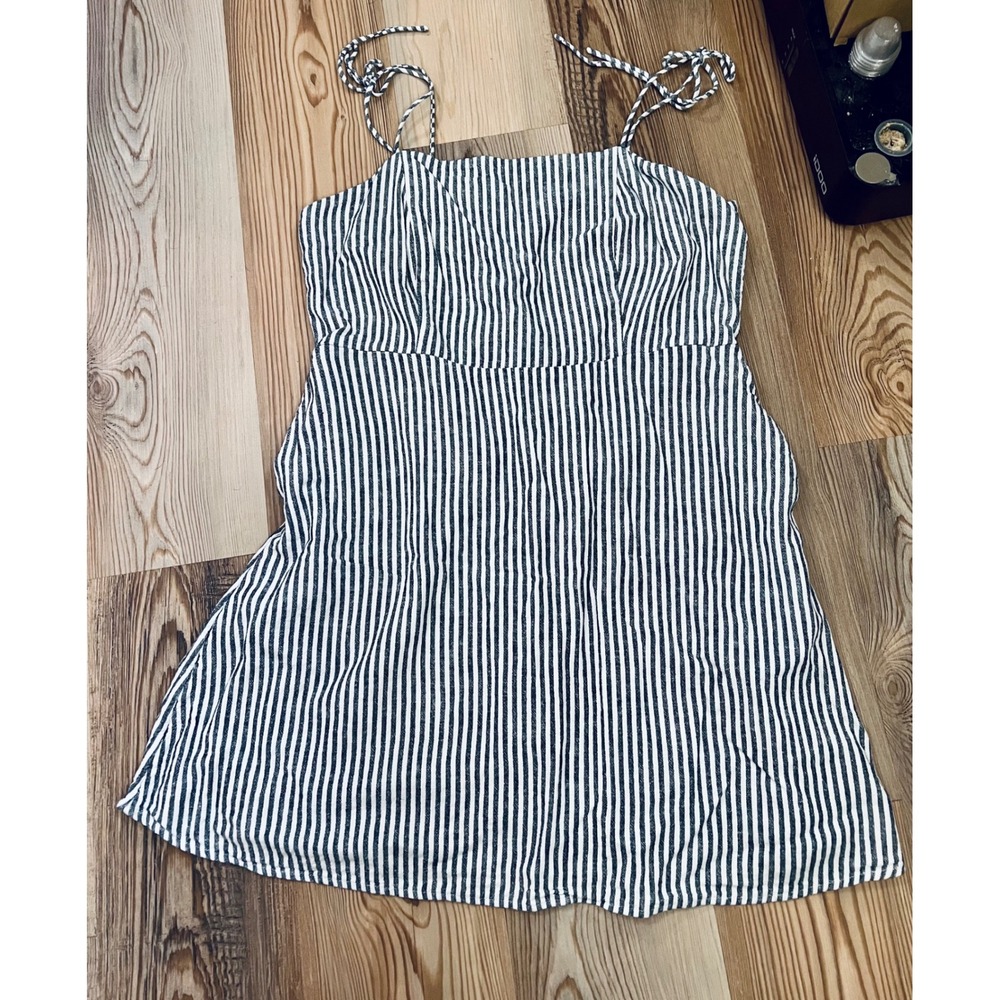 Old Navy Womens XL Blue White Striped Linen Blend Nautical Smocked Mini Dress